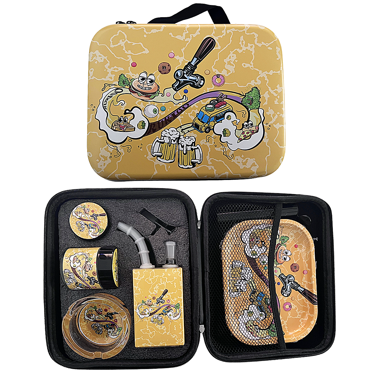 7 Piece Juice Bong Smoking Set With Metal Rolling Tray And Grinder (YP-TZ-024/SP027) | Assorted Designs - image 1 of 2